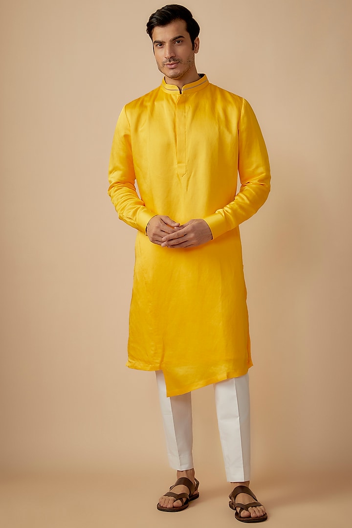 Yellow Linen Silk Kurta Set by The Man Project