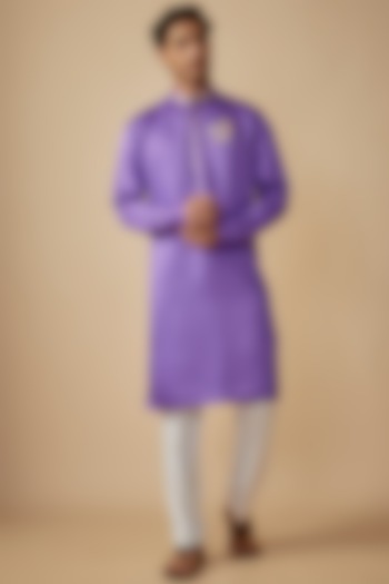 Purple Linen Silk Nakshi Work Kurta Set by The Man Project