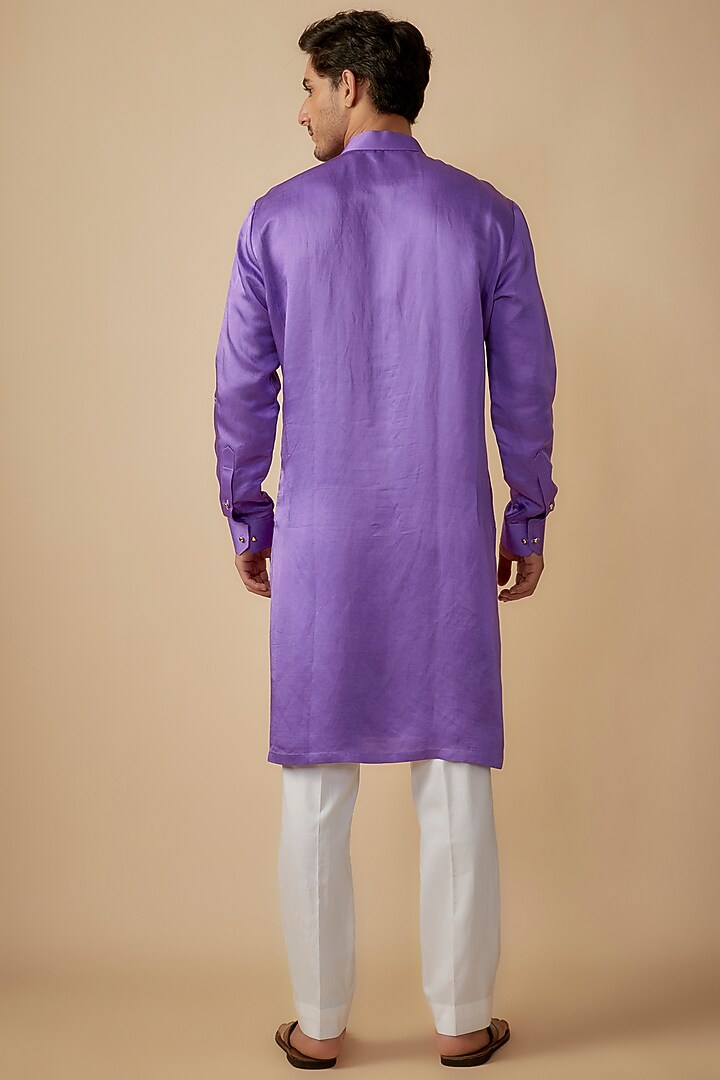 Purple Linen Silk Nakshi Work Kurta Set by The Man Project at Pernia's Pop Up Shop