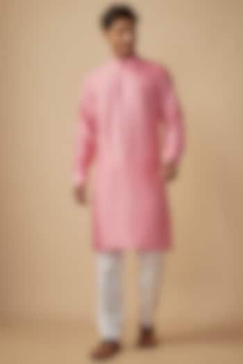 Pink Linen Silk Embroidered Kurta Set by The Man Project