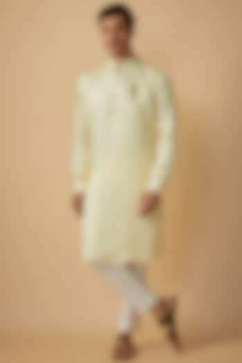 Ivory Linen Silk Embroidered Kurta Set by The Man Project