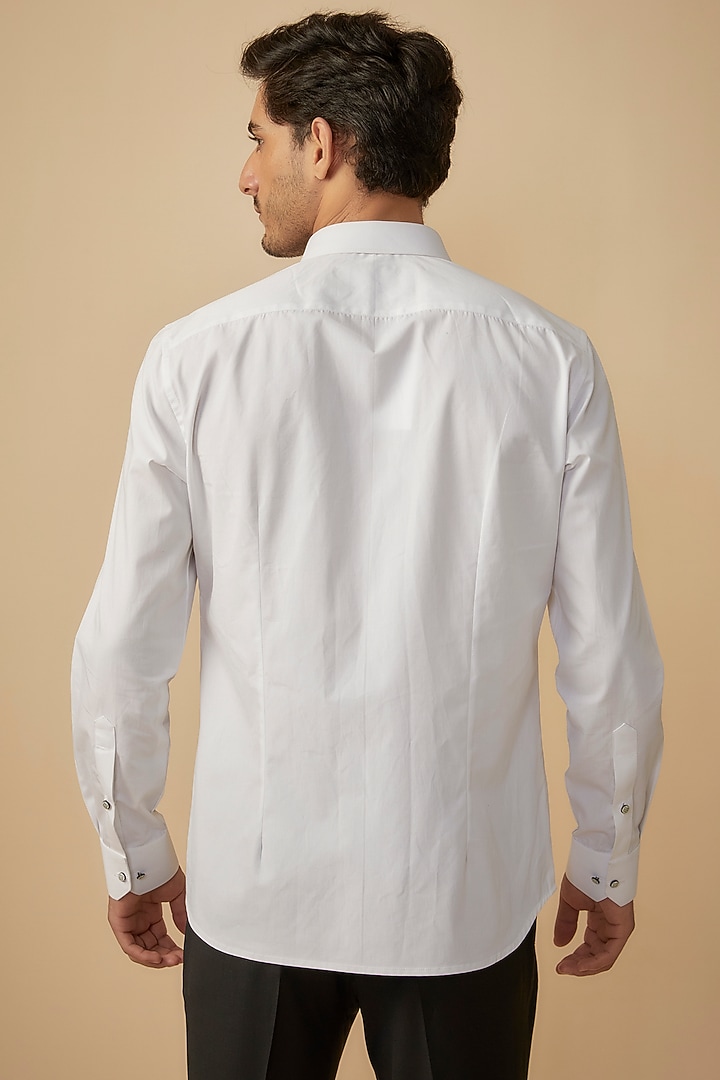 White Giza Cotton Thread Embroidered Party Wear Shirt by The Man Project at Pernia's Pop Up Shop