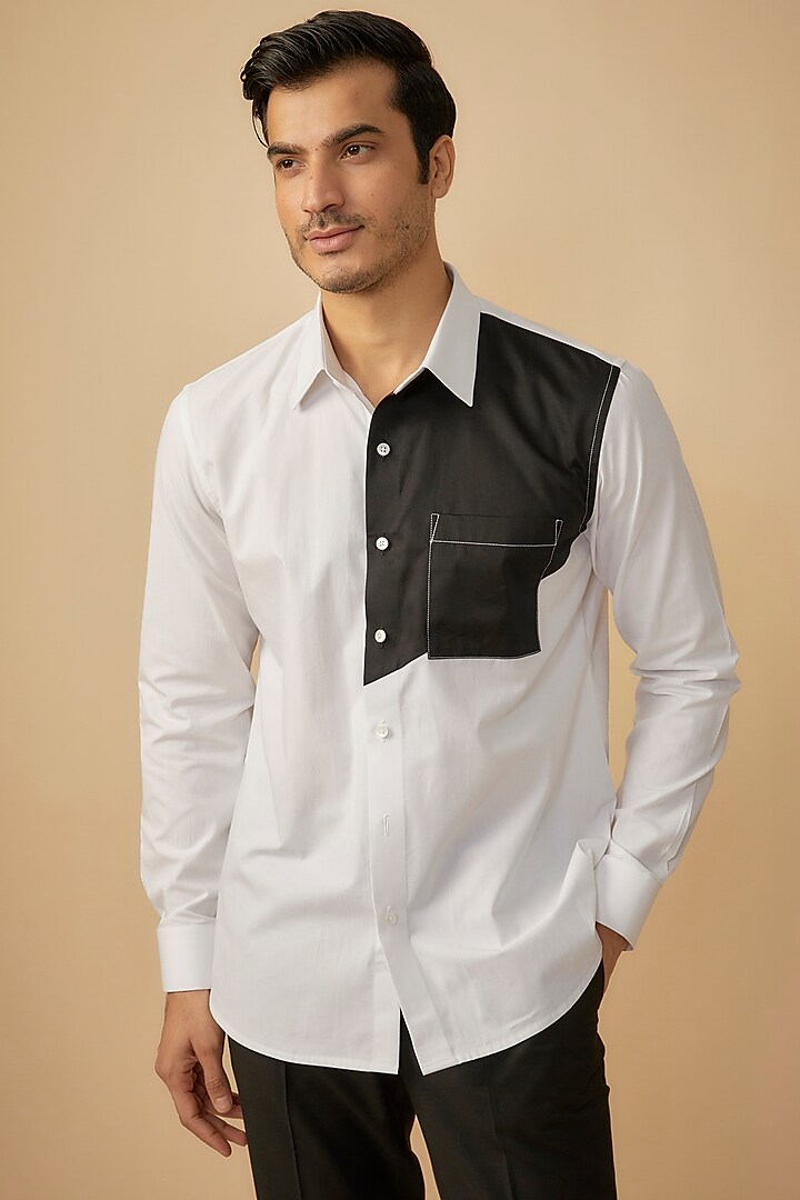 White & Black Giza Cotton Shirt by The Man Project at Pernia's Pop Up Shop