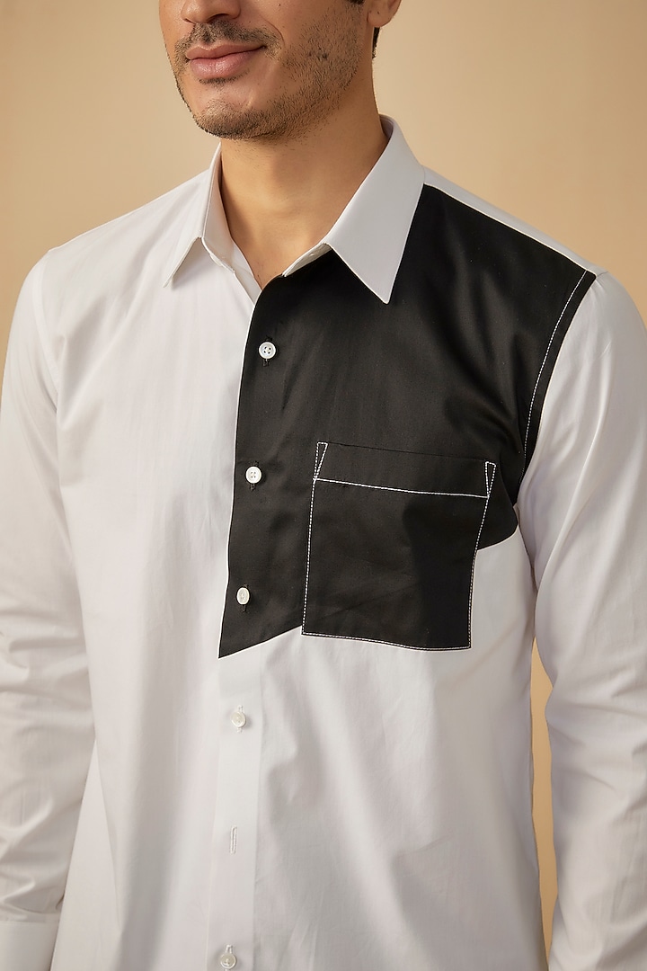 White & Black Giza Cotton Party Wear Shirt by The Man Project at Pernia's Pop Up Shop