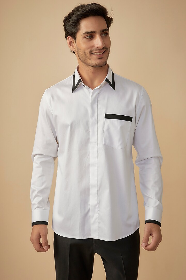 White & Black Giza Cotton Shirt by The Man Project at Pernia's Pop Up Shop