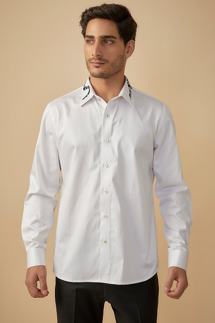 White Giza Cotton Thread Embroidered Shirt by The Man Project