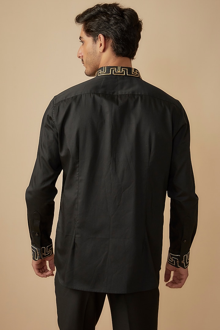 Black Giza Cotton Embroidered Party Wear Shirt by The Man Project at Pernia's Pop Up Shop