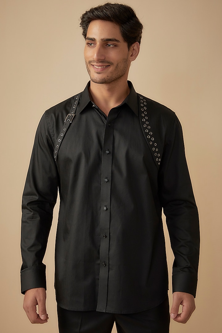 Black Giza Cotton Shirt by The Man Project