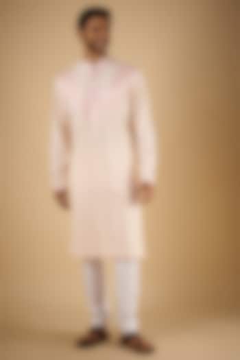 Light Pink Cotton Lucknowi Embroidered Kurta by The Man Project