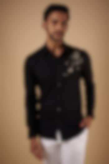 Black Giza Cotton Tiger Embroidered Wedding Shirt by The Man Project at Pernia's Pop Up Shop