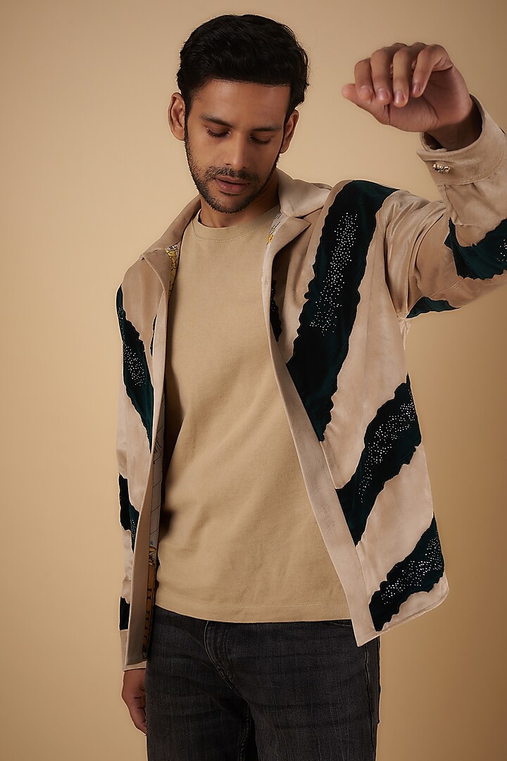 Beige Suede Patchwork Bomber Jacket by The Man Project