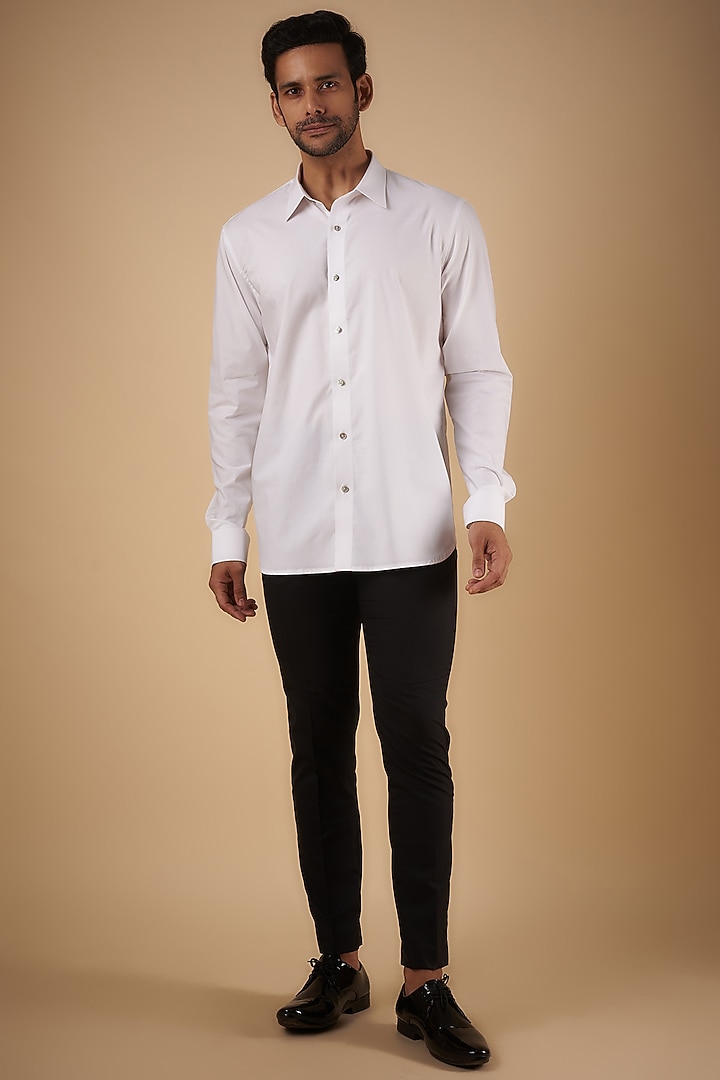 White Cotton Floral Hand Painted Wedding Shirt by The Man Project at Pernia's Pop Up Shop