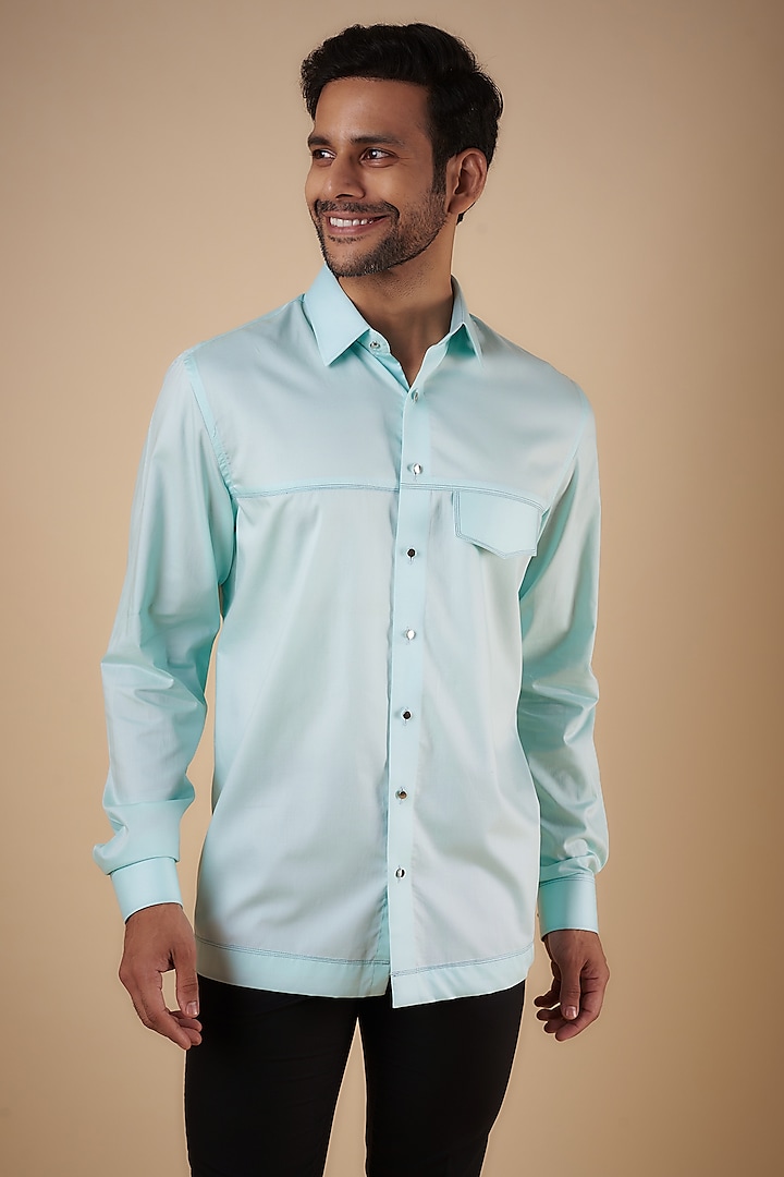 Mint Blue Giza Cotton Shirt by The Man Project