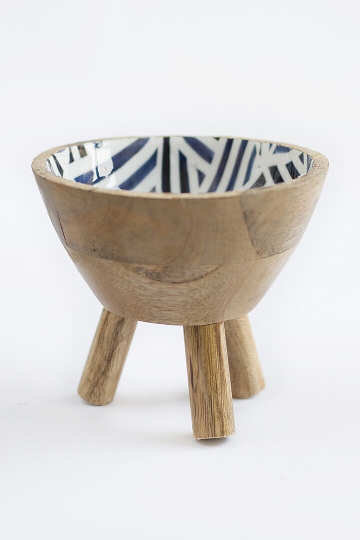 Blue & White Handcrafted Wooden Salad Bowl by The Modern Storey at Pernia's Pop Up Shop