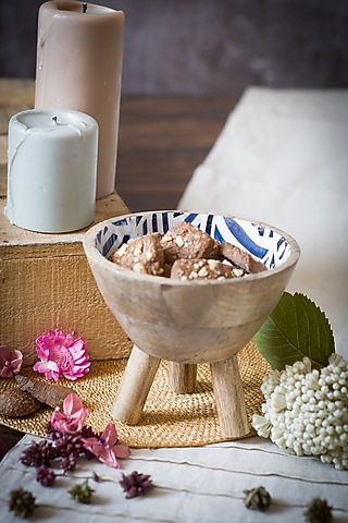 Blue & White Handcrafted Wooden Salad Bowl by The Modern Storey