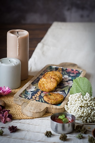 Dark Grey Floral Printed Platter by The Modern Storey