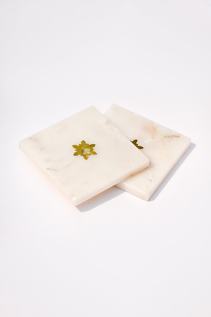 White & Gold Square Marble Coasters (Set of 4) by The Modern Storey at Pernia's Pop Up Shop