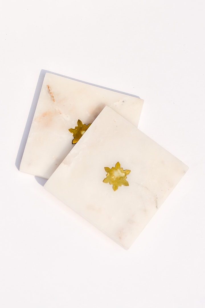 White & Gold Square Marble Coasters (Set of 4) by The Modern Storey at Pernia's Pop Up Shop