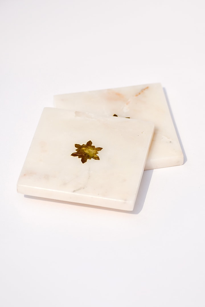 White & Gold Square Marble Coasters (Set of 4) by The Modern Storey at Pernia's Pop Up Shop