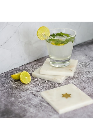 White & Gold Square Marble Coasters (Set of 4) by The Modern Storey