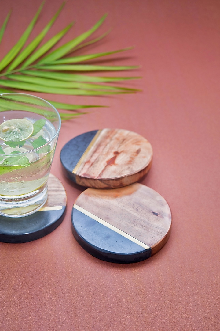 Brown Marble & Wood Coasters (Set of 4) by The Modern Storey at Pernia's Pop Up Shop