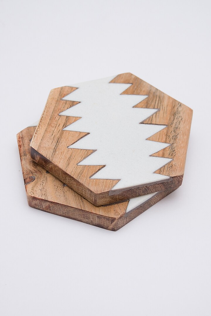 Wihte Hexagonal Marble & Wood Coasters (Set of 4) by The Modern Storey at Pernia's Pop Up Shop