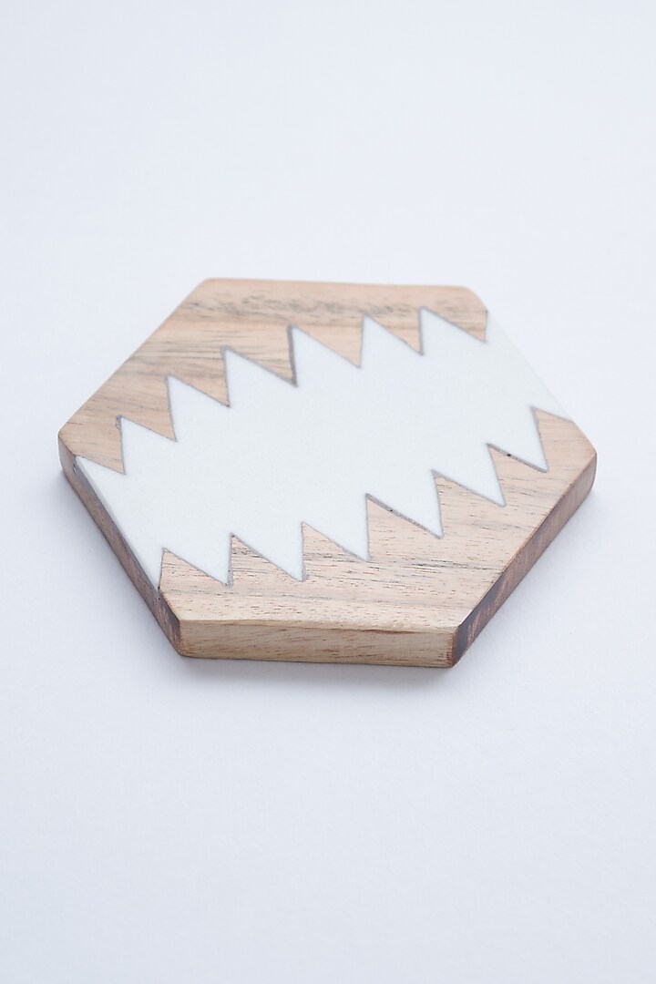 Wihte Hexagonal Marble & Wood Coasters (Set of 4) by The Modern Storey at Pernia's Pop Up Shop
