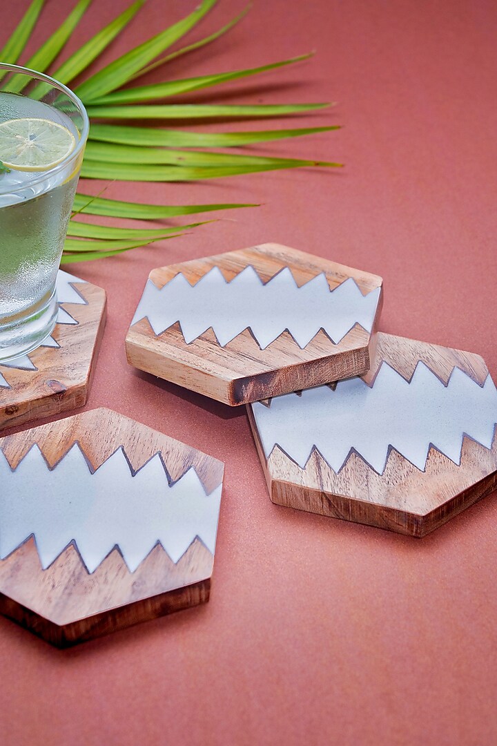Wihte Hexagonal Marble & Wood Coasters (Set of 4) by The Modern Storey at Pernia's Pop Up Shop