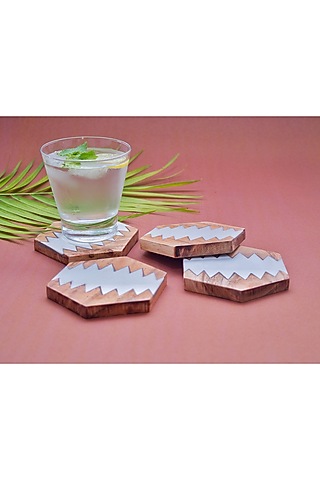 Wihte Hexagonal Marble & Wood Coasters (Set of 4) by The Modern Storey