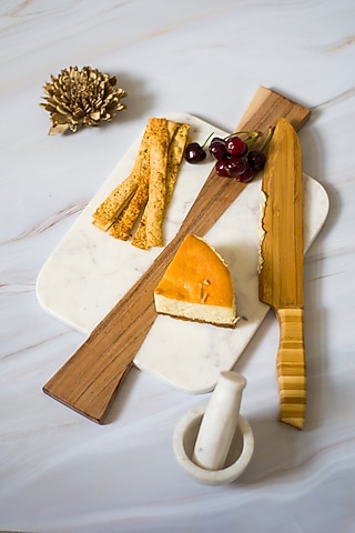 White Marble & Wood Platter by The Modern Storey