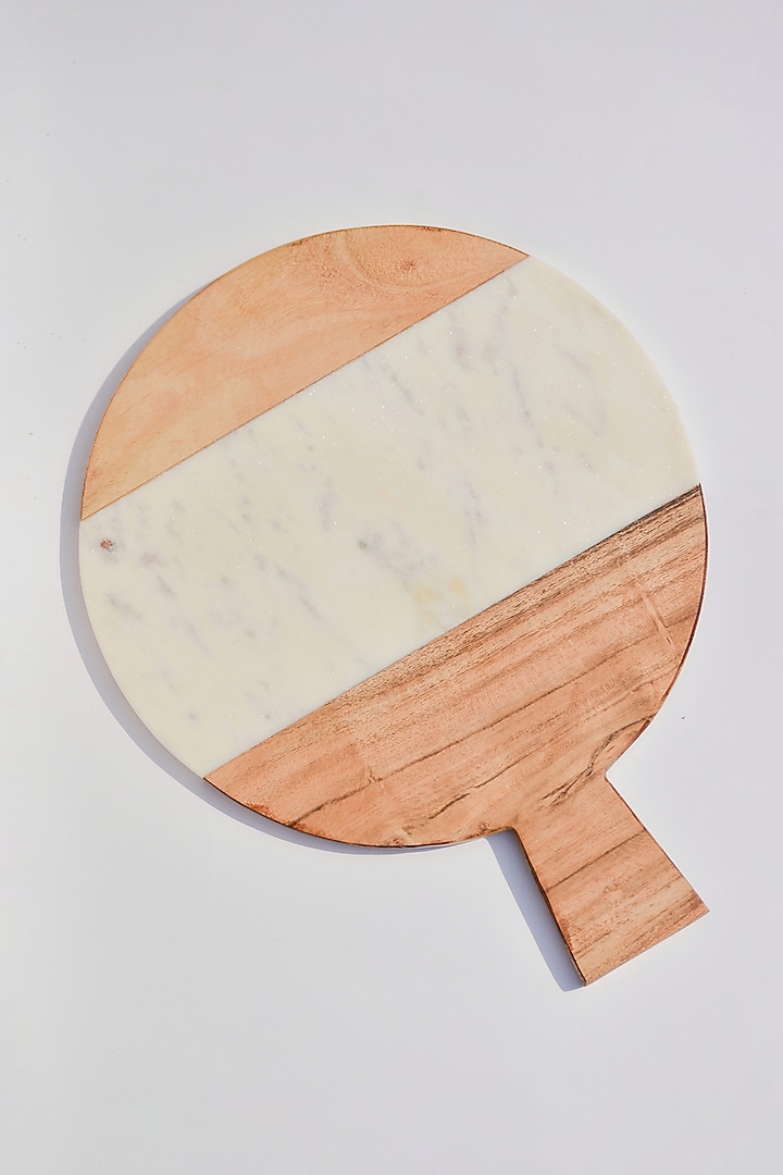 White Marble & Wood Round Platter by The Modern Storey at Pernia's Pop Up Shop