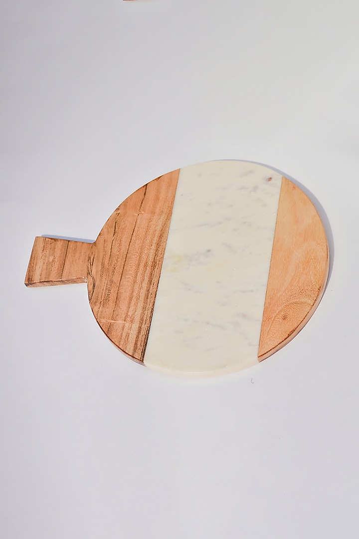White Marble & Wood Round Platter by The Modern Storey at Pernia's Pop Up Shop