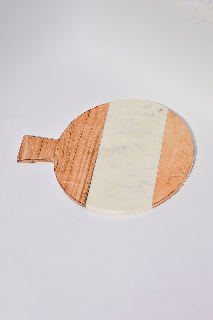 White Marble & Wood Round Platter by The Modern Storey at Pernia's Pop Up Shop