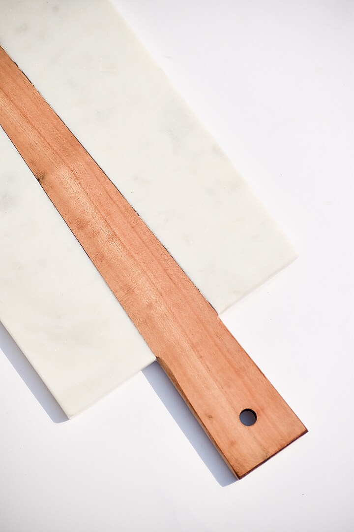 White Marble & Wood Rectangle Platter by The Modern Storey at Pernia's Pop Up Shop
