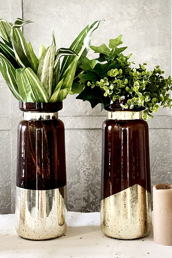 Brown & Gold Glass Vase (Set of 2) by The Modern Storey