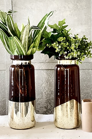 Brown & Gold Glass Vase (Set of 2) by The Modern Storey