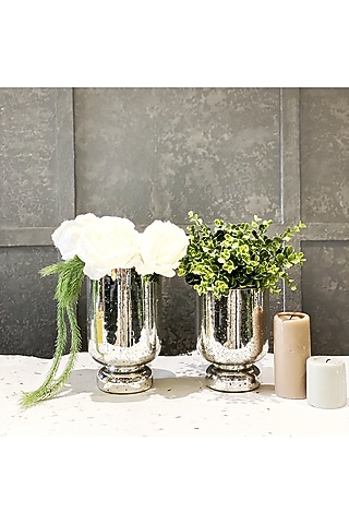 Silver Vintage Styled Glass Vase (Set of 2) by The Modern Storey