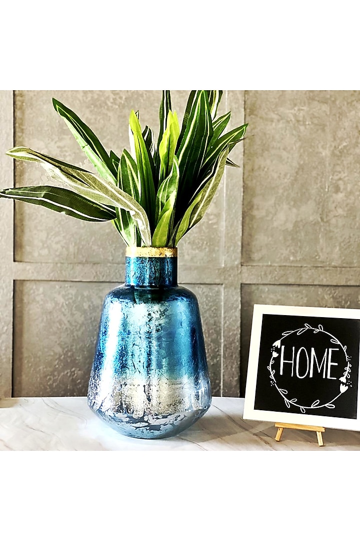 Metallic Cobalt Blue & Silver Glass Vase by The Modern Storey