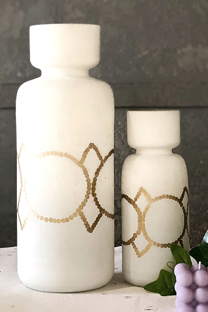White & Gold Glass Vase (Set of 2) by The Modern Storey