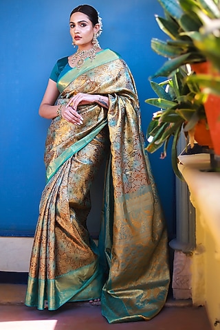 Sky Blue Mulberry Silk Zari Work Saree Set by Tanishkaa sarees