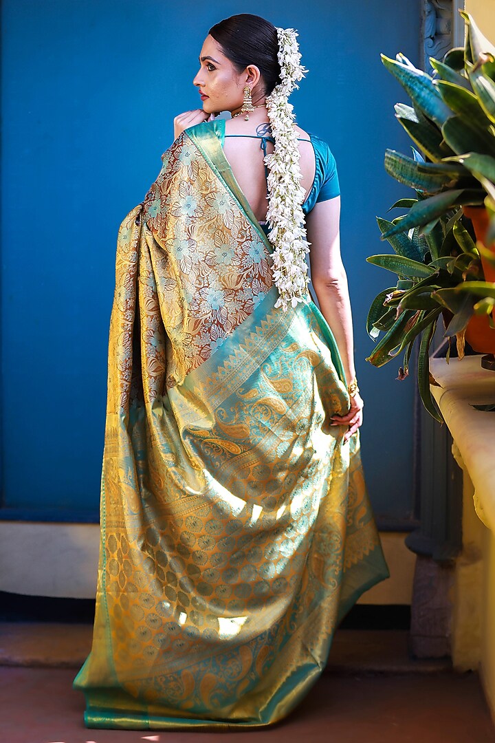 Sky Blue Mulberry Silk Zari Work Wedding Saree Set by Tanishkaa Wedding Sarees at Pernia's Pop Up Shop