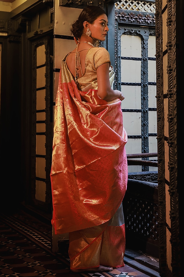 Red Mulberry Silk Embroidered Wedding Saree Set by Tanishkaa Wedding Sarees at Pernia's Pop Up Shop