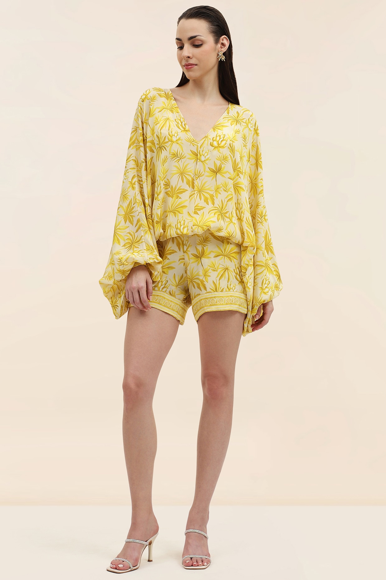 TANGERINE Yellow Crepe Floral Printed Co-Ord Set
