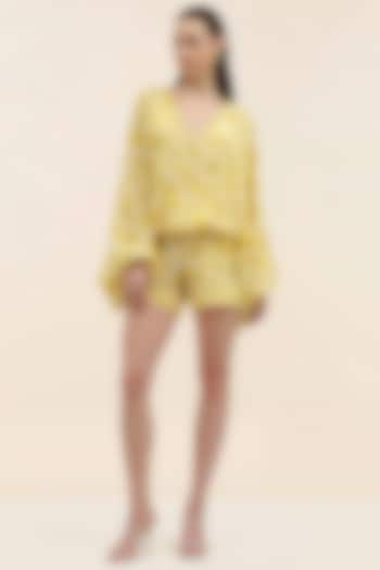 Yellow Crepe Floral Printed Co-Ord Set by TANGERINE at Pernia's Pop Up Shop