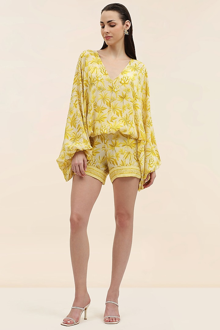 Yellow Crepe Floral Printed Co-Ord Set by TANGERINE at Pernia's Pop Up Shop