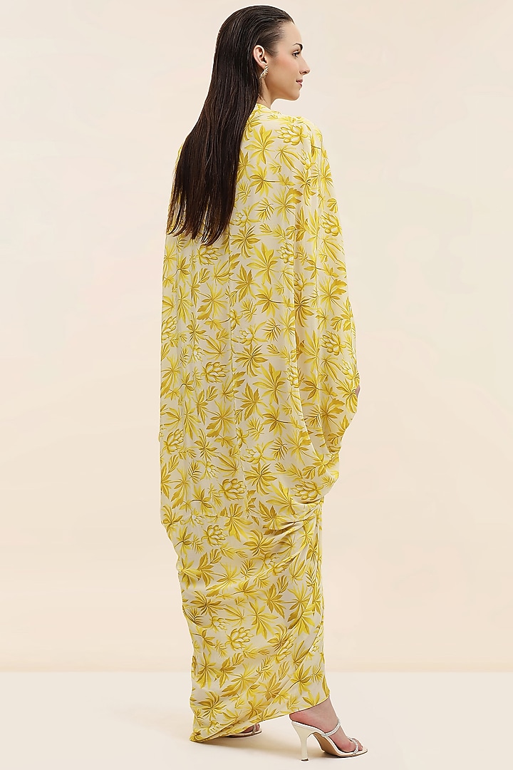 Yellow Crepe Palm Printed Kaftan by TANGERINE at Pernia's Pop Up Shop