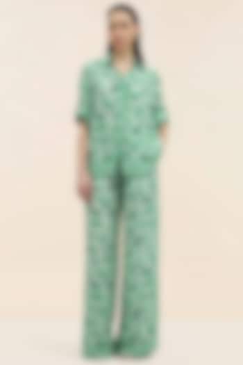 Sage Green Crepe Floral Printed Co-Ord Set by TANGERINE at Pernia's Pop Up Shop