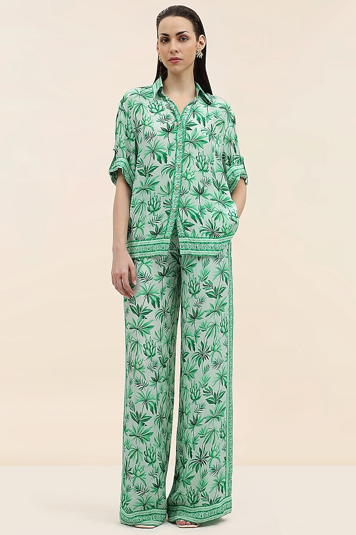 Sage Green Crepe Floral Printed Co-Ord Set by TANGERINE at Pernia's Pop Up Shop