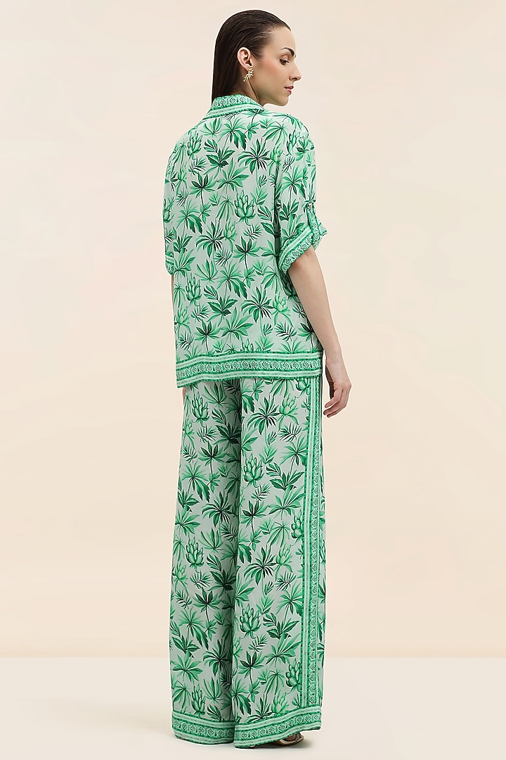 Sage Green Crepe Floral Printed Co-Ord Set by TANGERINE at Pernia's Pop Up Shop