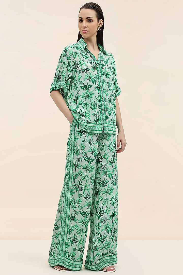 Sage Green Crepe Floral Printed Co-Ord Set by TANGERINE at Pernia's Pop Up Shop